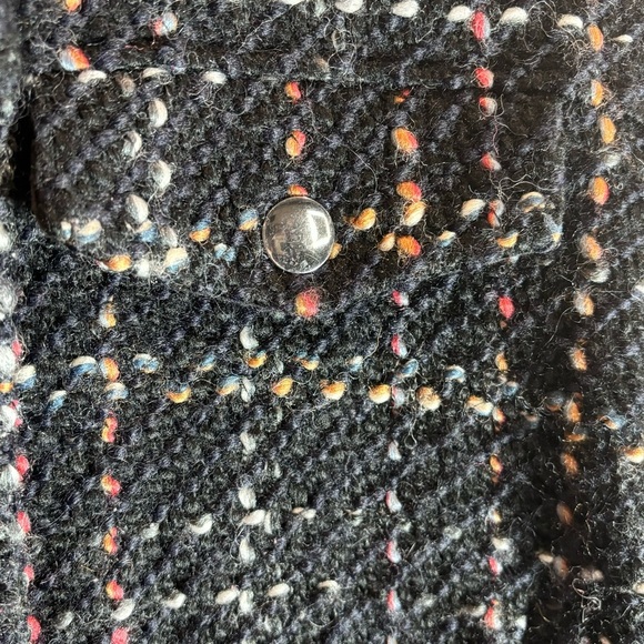 ZARA Sz S-M Trf Collection Black Plaid Wool Blend Metallic Snap Front Jacket - Picture 2 of 13